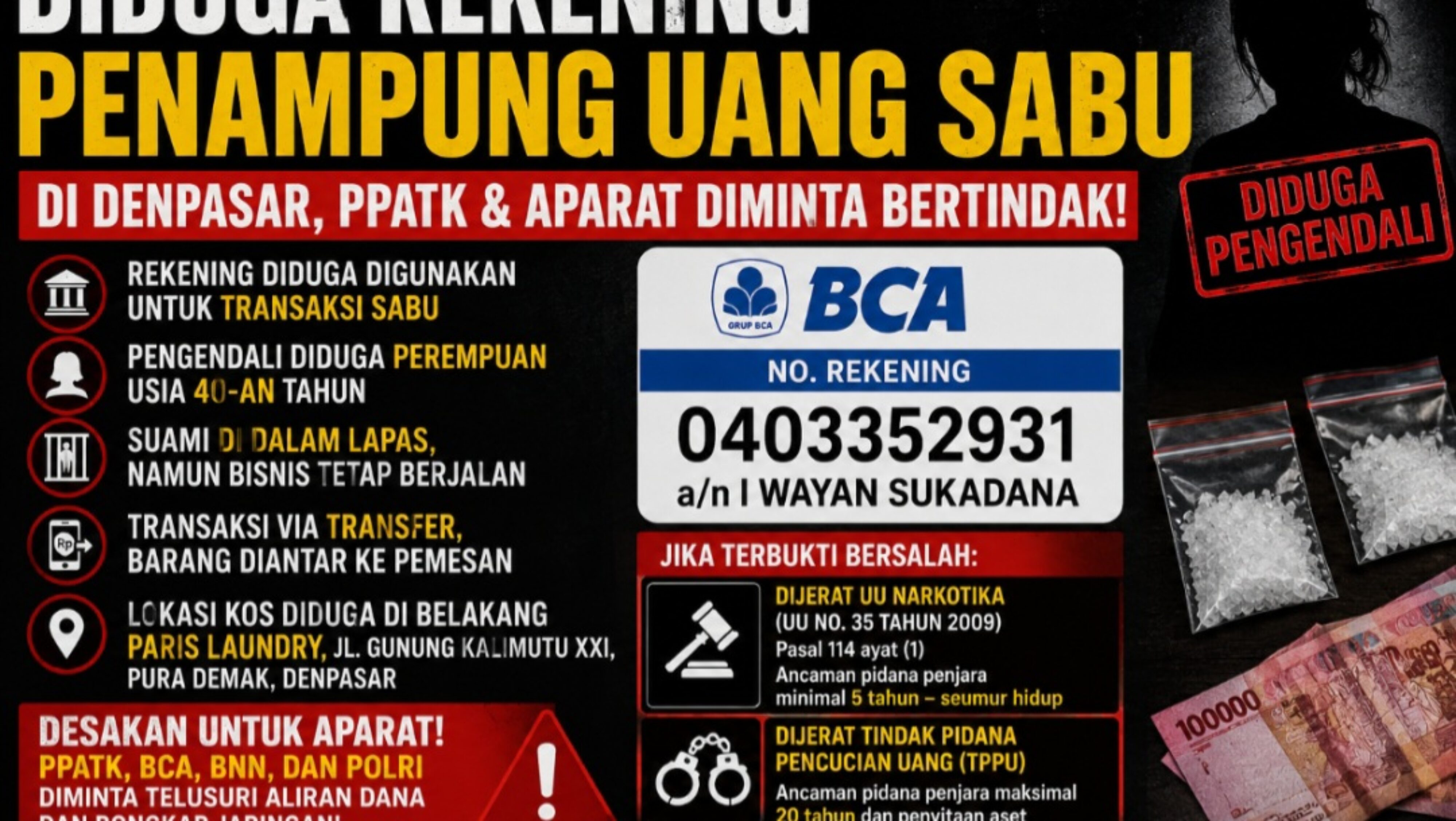 Jaringan Narkoba di Denpasar Disorot: Akun Jeg Bali Bongkar Dugaan Aliran Rekening hingga Keterlibatan Oknum