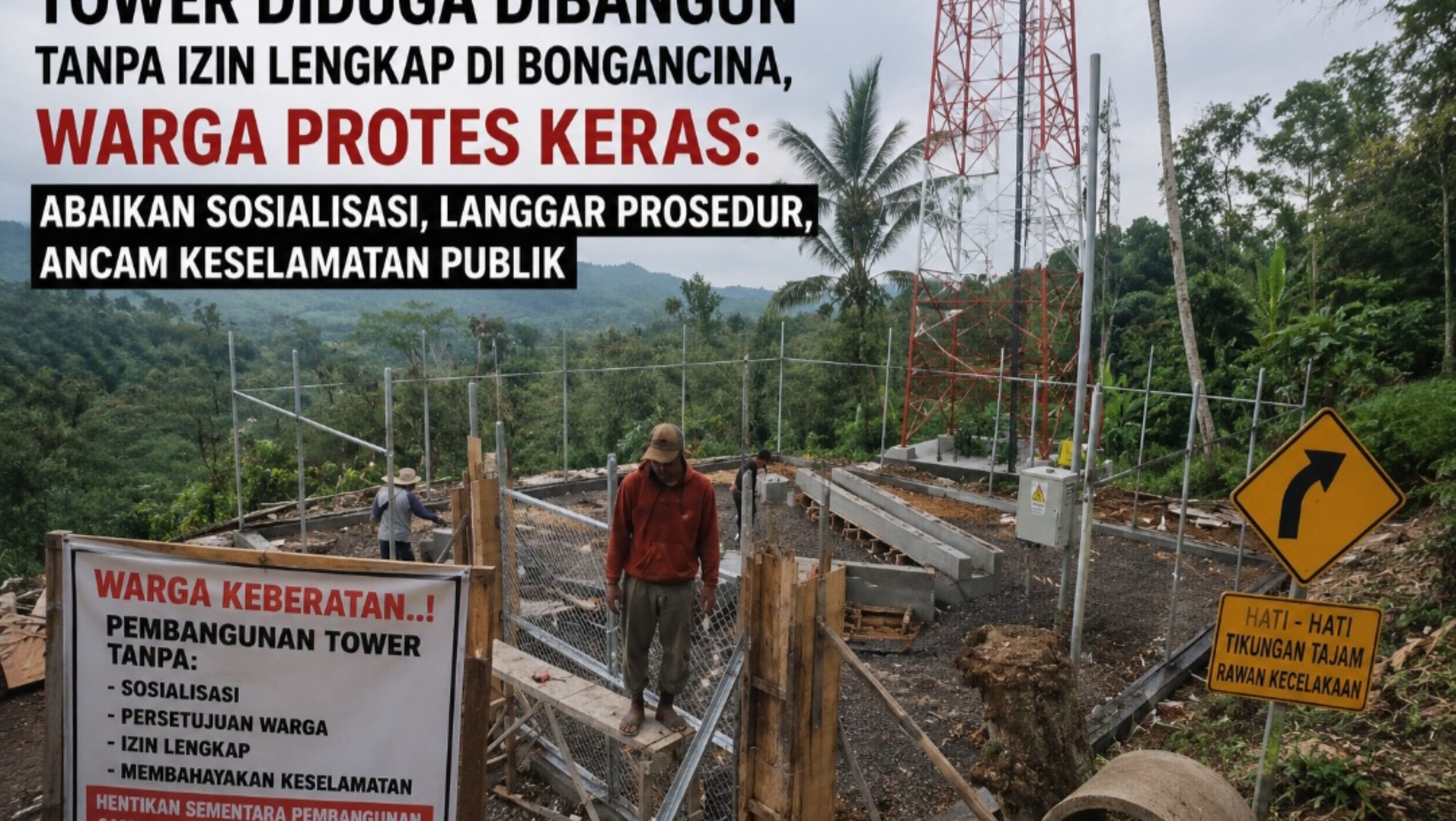 Tower Diduga Dibangun Tanpa Izin Lengkap di Bongancina, Warga Protes Keras: Abaikan Sosialisasi, Langgar Prosedur, Ancam Keselamatan Publik