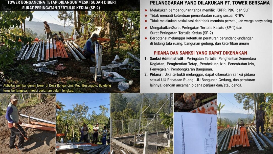 Tower Bongancina Tetap Dibangun Meski Kantongi SP-2, Siapa Membekingi? Warga Geram, Pemkab Buleleng Dinilai Tak Tegas